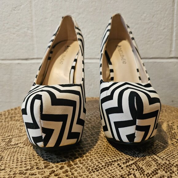 McBling Mobwife Office Siren 2010's Millennial Chevron Platform Stiletto Heels - Picture 4 of 9
